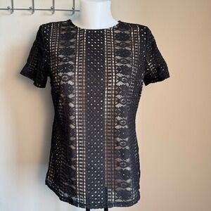 Banana Republic Factory Womens Short Sleeve Lace Top Black Small Whimsigoth